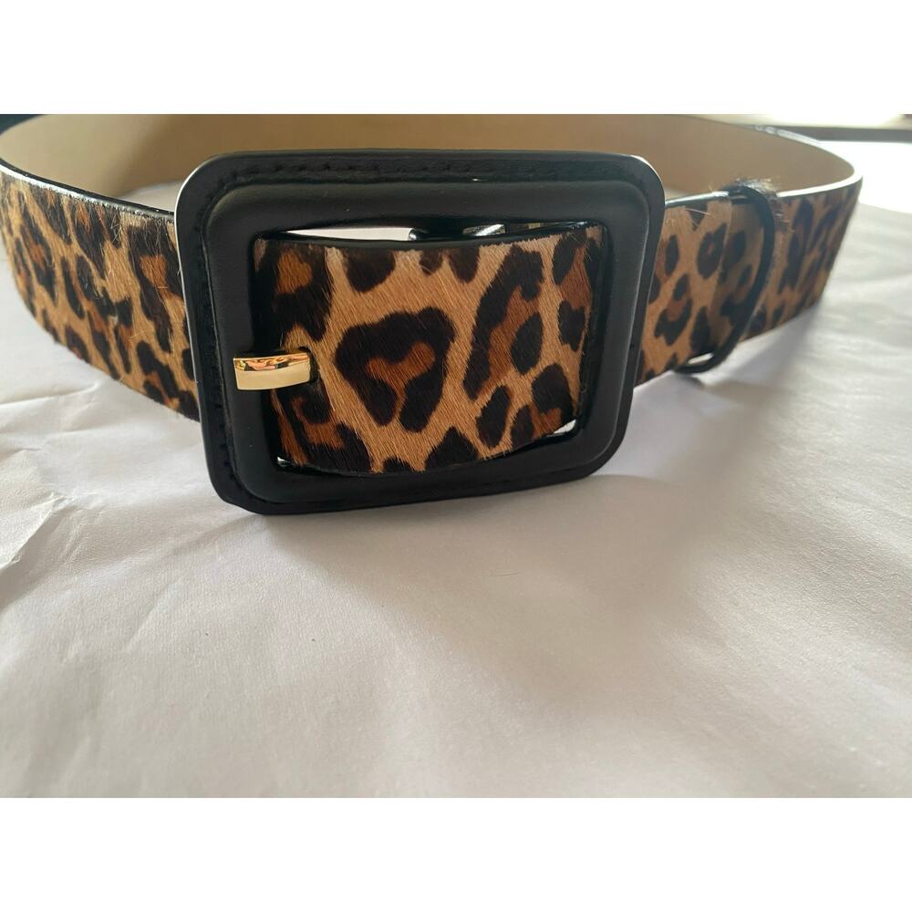 Talbots Leopard Calf Hair Belt Statement Size M 1.5" Wide Excellent Condition - Picture 2 of 3